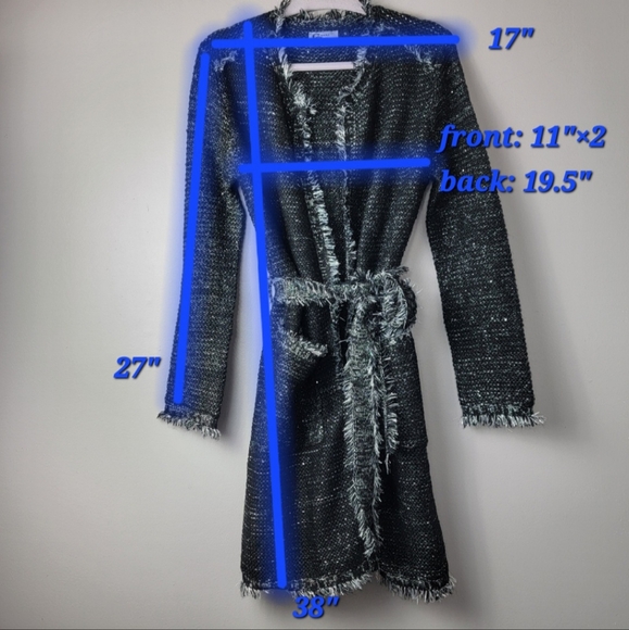 Carol Christian Women S Silver Knit Shiny Open Front Belted Sweater Coat Jacket - Picture 3 of 12